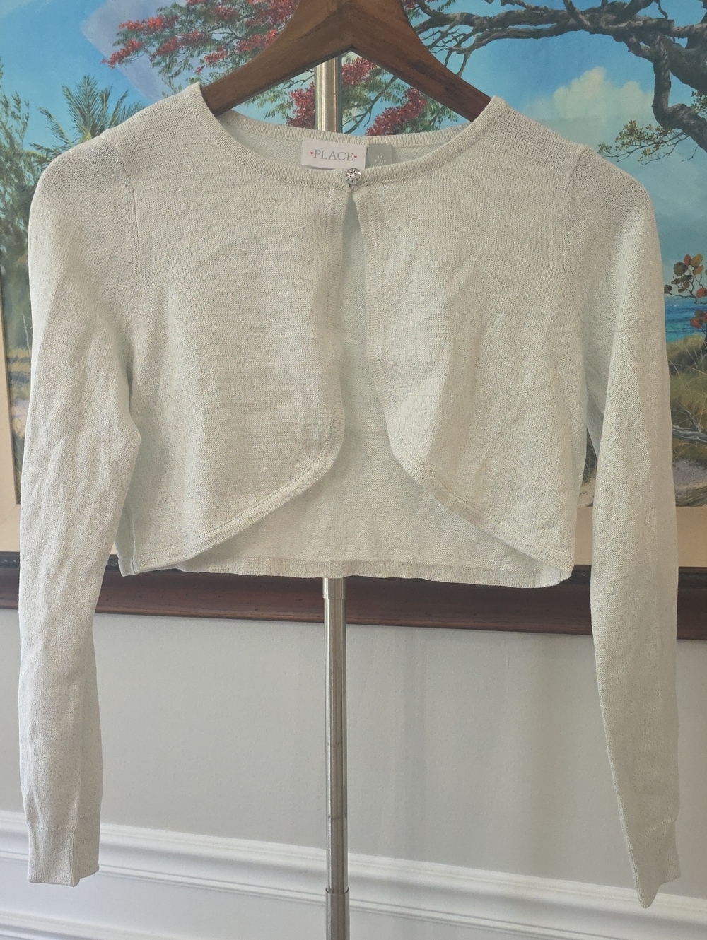The Children's Place Sparkle Cream Knit Cropped Cardigan